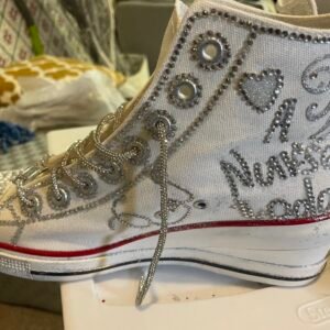 Custom Rhinestone High-Top Sneakers – Silver Bling Edition