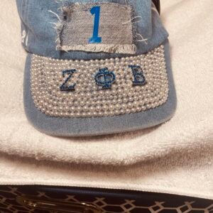 Handcrafted Pearl Embellished Denim Cap – ZΦB Edition